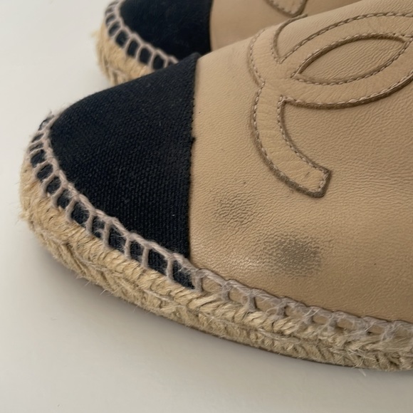 Chanel Espadrilles 14B Beige & black leather size 38 - Picture 7 of 12